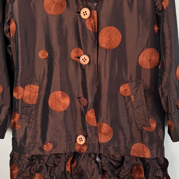 UBU reversible polka dot hounds tooth long jacket mettalic crinkle ruffle S - Picture 5 of 13